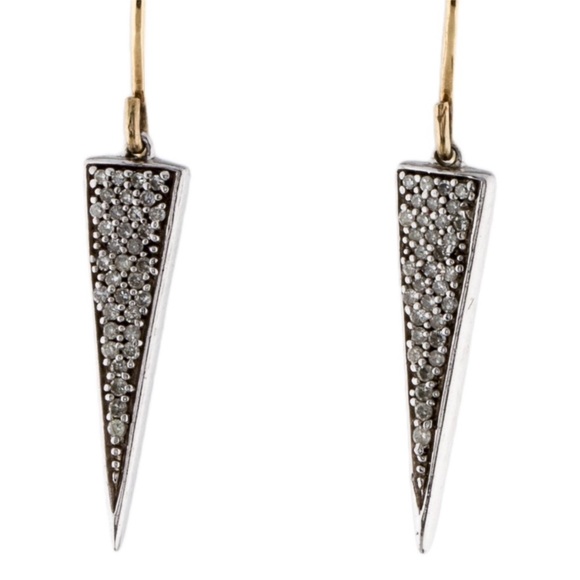 Adina Reyter Diamond Triangle Drop Earrings - 14K Gold & Silver Earrings + Pouch - Picture 2 of 9